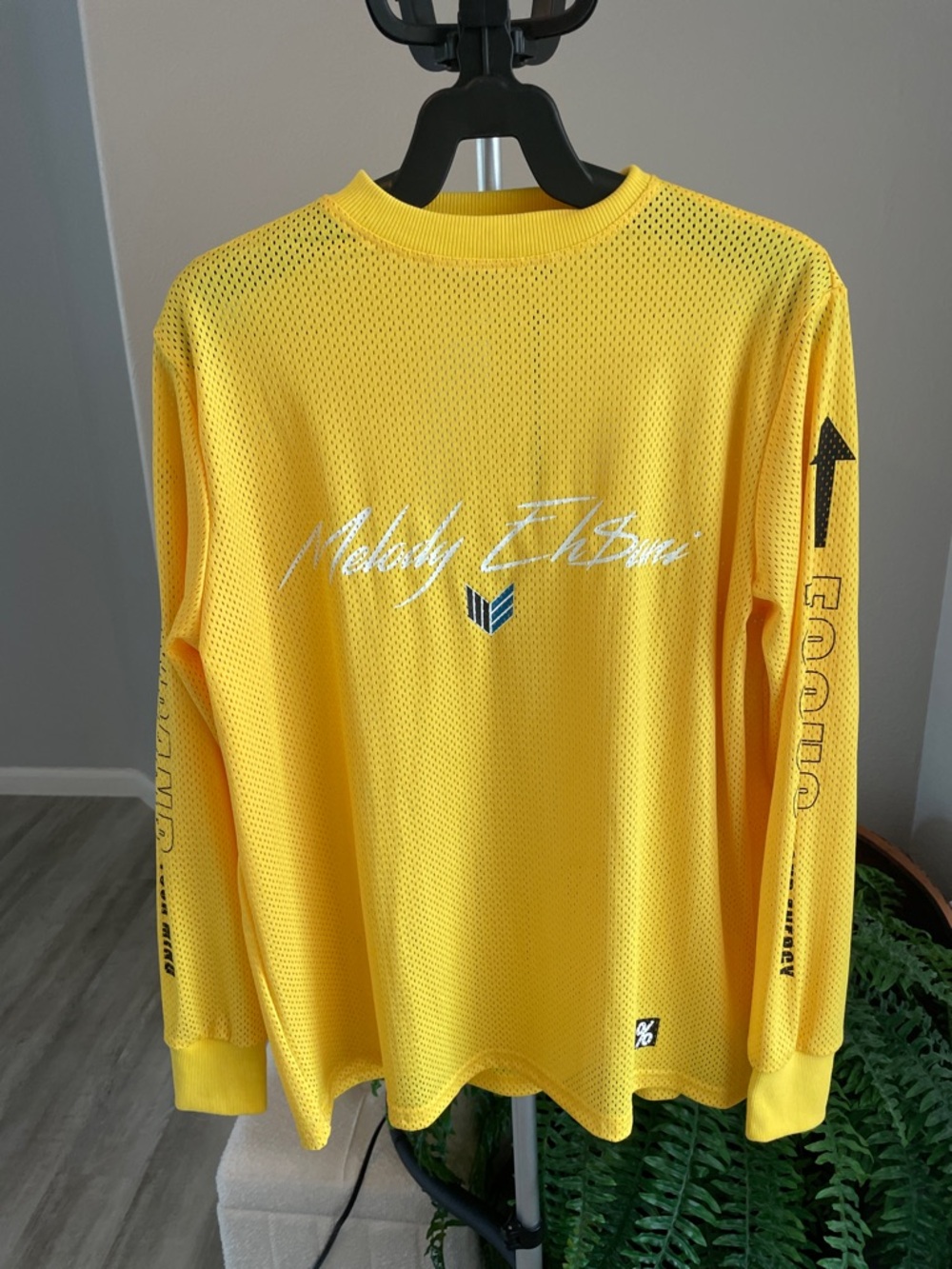 Melody Ehsani Bright Yellow Mesh Long-Sleeve Tee